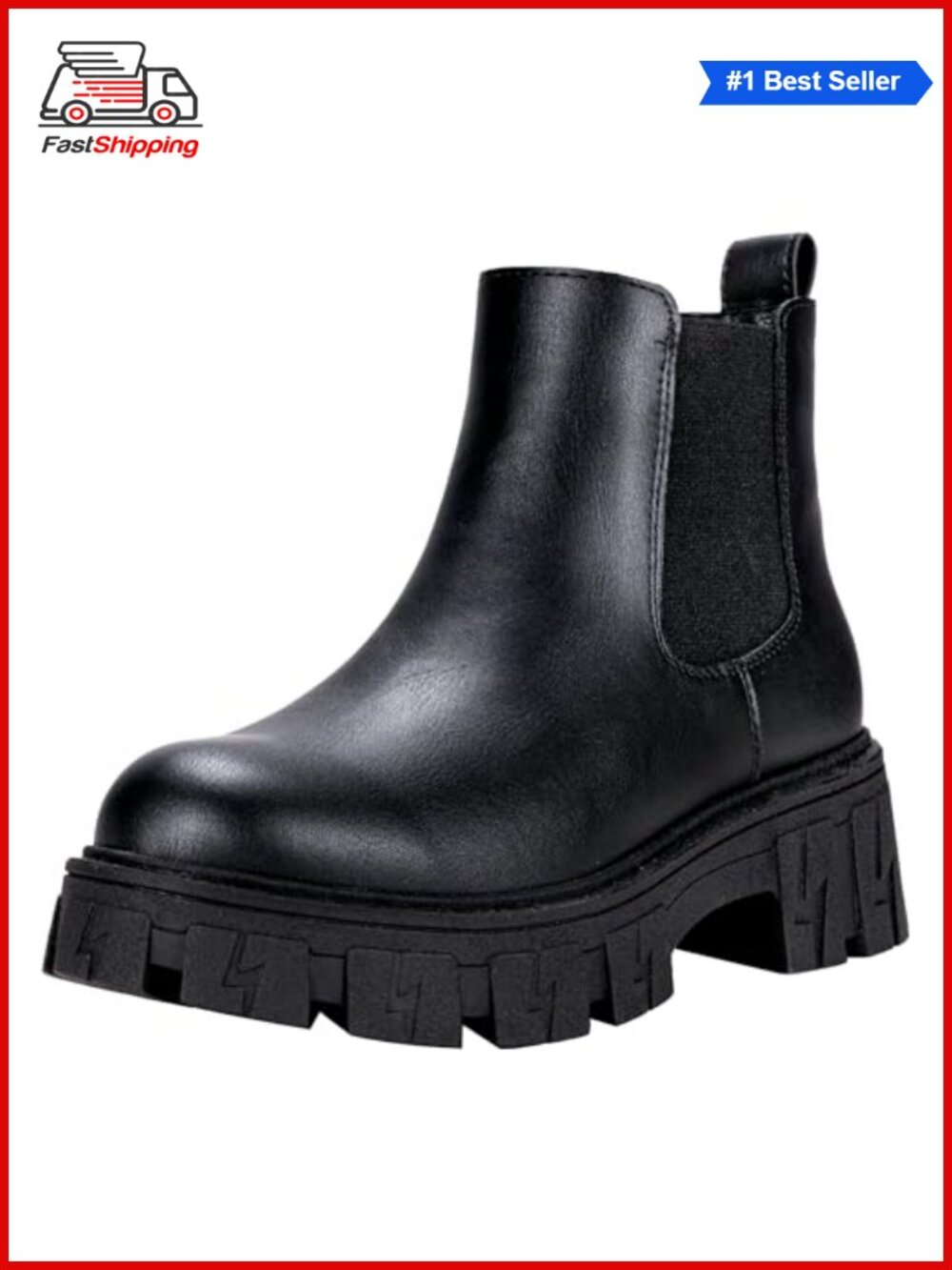 ✨Jeossy Women's Chunky Platform Chelsea Combat Ankle Boots Faux Leather Slip-On